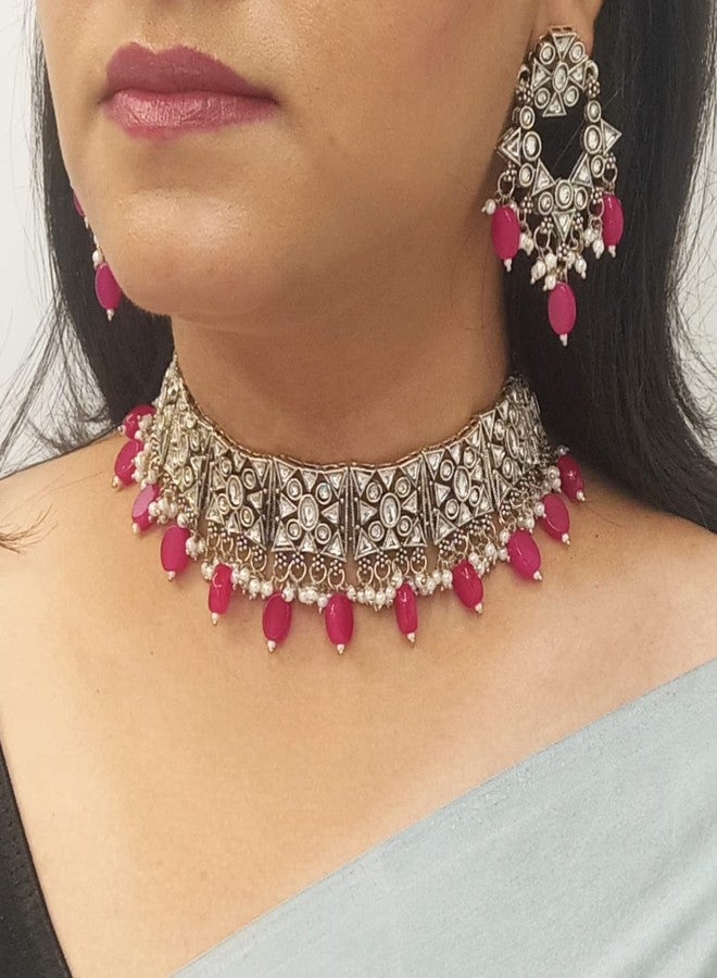 Efulgenz Indian Ethnic Jewelry Gold Tone Faux Pearl Kundan Crystal Floral Choker Necklace Earrings with Maang Tikka Jewellery Set For Women Bollywood Fashion Wedding Bridal Set, Copper, not known - Image 3