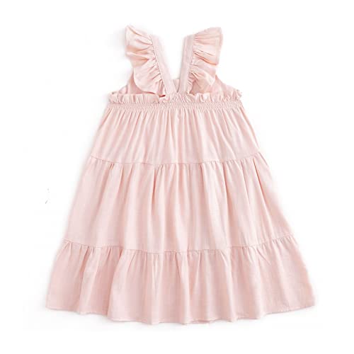 Curipeer Toddler Girl Breathable Dress Smocked Casual Dress Sleeveless Summer Pink 5 Years - Image 2