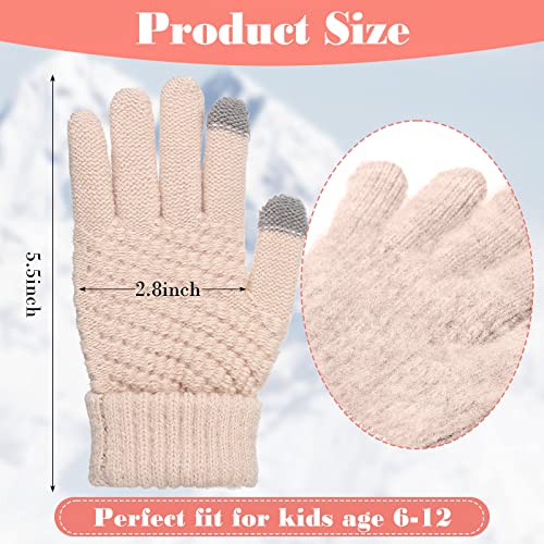 Coume 4 Pairs Kids Winter Touchscreen Gloves Warm Fleece Lined Child Knit Gloves Elastic Cuff Winter Texting for Girls Boys(Black, Gray, Pink, Nude) - Image 2