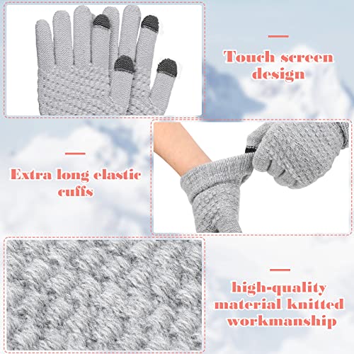Coume 4 Pairs Kids Winter Touchscreen Gloves Warm Fleece Lined Child Knit Gloves Elastic Cuff Winter Texting for Girls Boys(Black, Gray, Pink, Nude) - Image 3