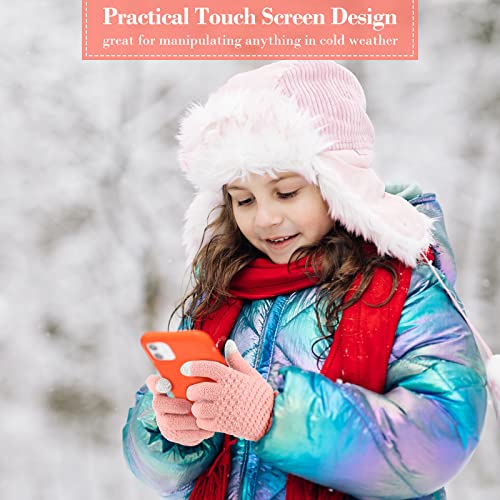 Coume 4 Pairs Kids Winter Touchscreen Gloves Warm Fleece Lined Child Knit Gloves Elastic Cuff Winter Texting for Girls Boys(Black, Gray, Pink, Nude) - Image 4