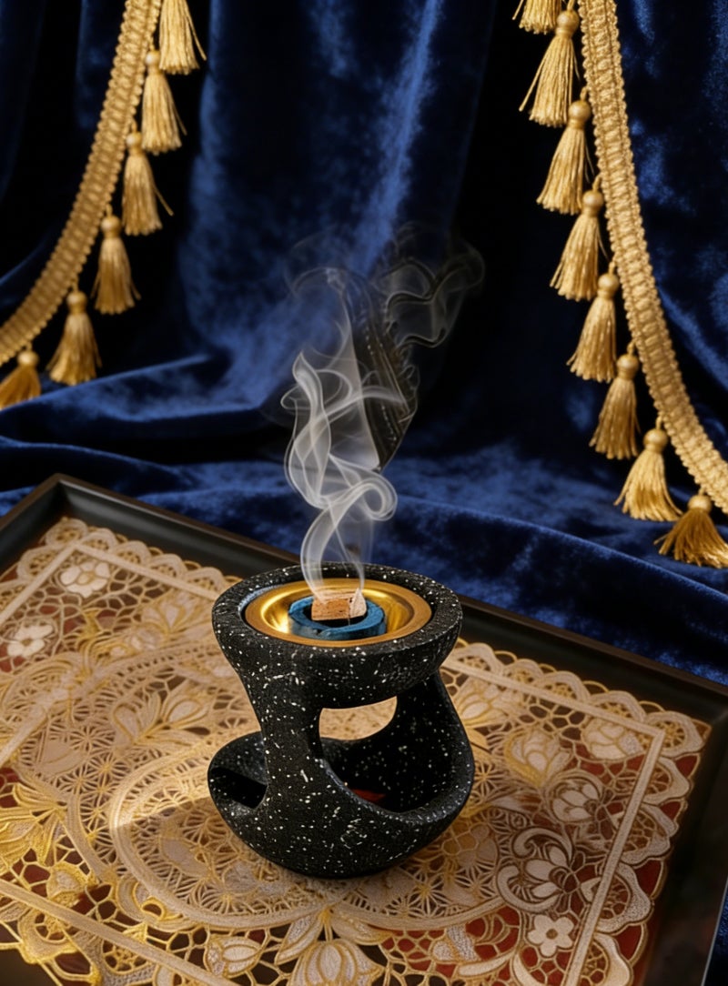 Bakhoor Burner Mabkhara - Arabic Style Resin Incense Holder, Handheld Pot Design for Home, Meditation, Festivals (Black, 10.8cm Height) - Image 1