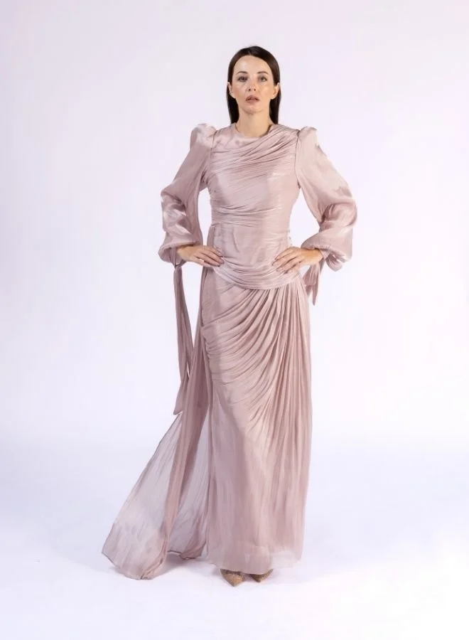 Fashonara Draped Overall Dress with Bowed Sleeves