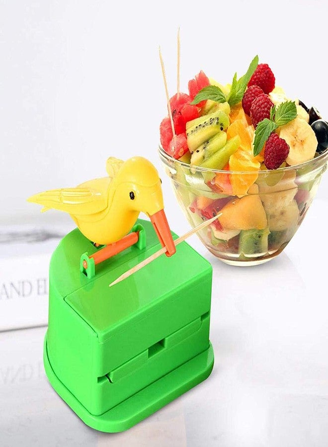 Fayby Bird Toothpick Dispenser | Plastic Creative Bird Design Press Type Automatic Toothpick Holder Stand (Yellow & Green) - Image 5
