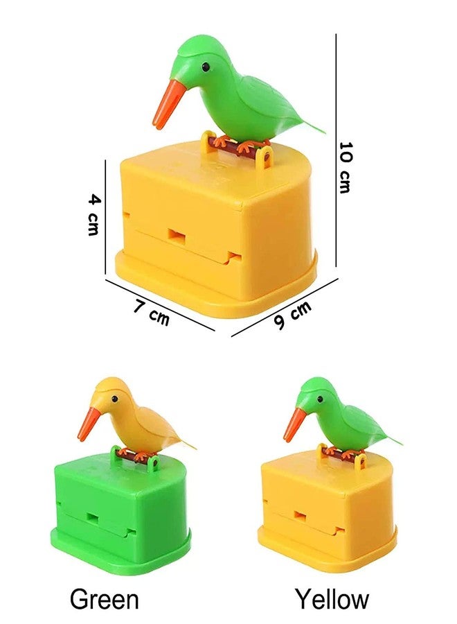 Fayby Bird Toothpick Dispenser | Plastic Creative Bird Design Press Type Automatic Toothpick Holder Stand (Yellow & Green) - Image 2