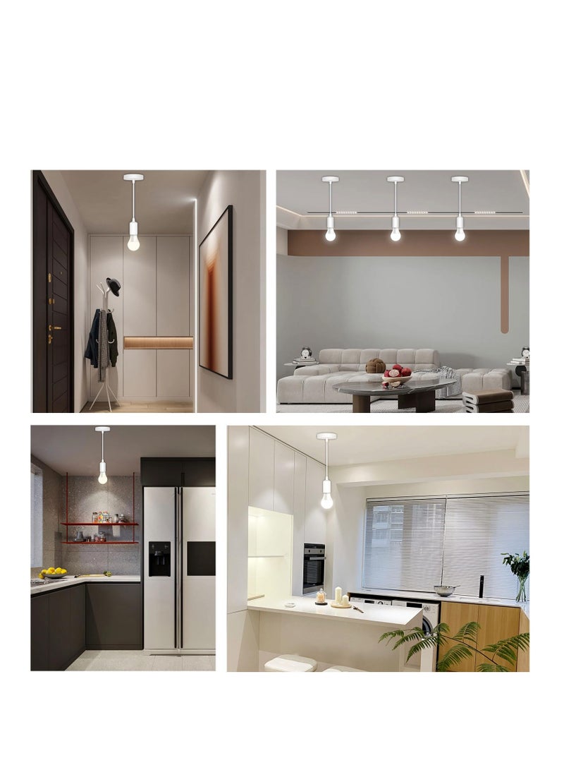 SYOSI Ceiling Pendant & Lamp Holder, Metal Pendant Light Fitting, E27 Lamp Holder, Fitting Set with Braided Fabric Cable (White 2pcs) - Image 5