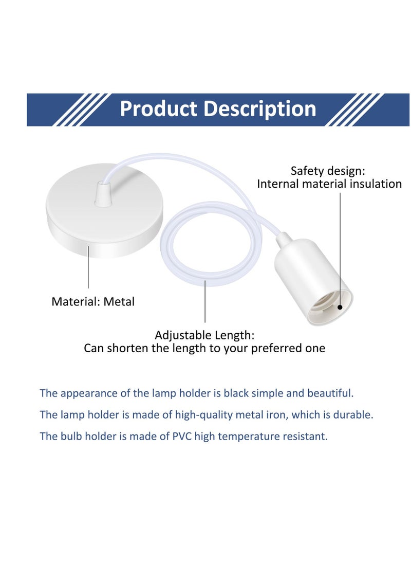 SYOSI Ceiling Pendant & Lamp Holder, Metal Pendant Light Fitting, E27 Lamp Holder, Fitting Set with Braided Fabric Cable (White 2pcs) - Image 3