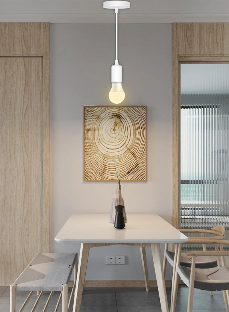 SYOSI Ceiling Pendant & Lamp Holder, Metal Pendant Light Fitting, E27 Lamp Holder, Fitting Set with Braided Fabric Cable (White 2pcs) - Image 4