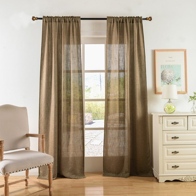 Valea Home ستائر نافذة من قماش البرباط الناعم بلون تان الطبيعي من فاليا هوم، 37" × 84"، 1 لوحة - Image 2