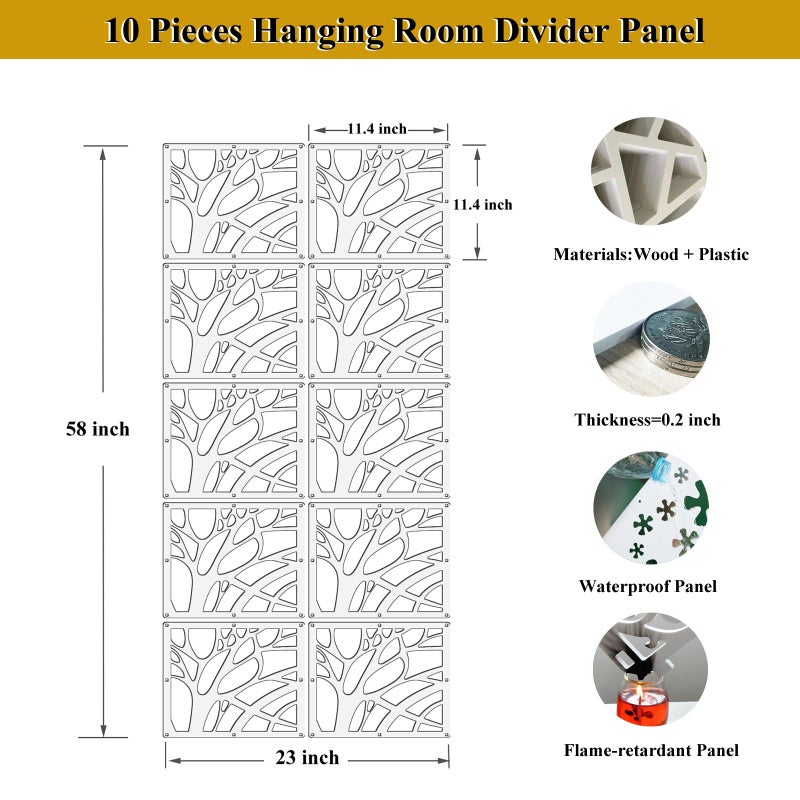 Lchen Hanging Room Divider Panel, 10 Pieces Wall Divider Room Partition Wood-Plastic Thick Panel Screen Home Office Decoration(XS-S-10Panels) - Image 2