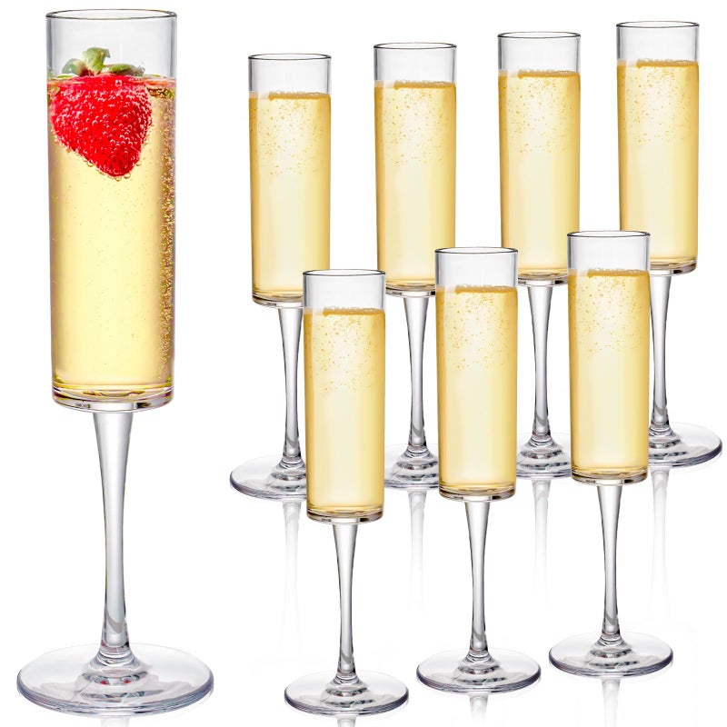 Elsjoy Set of 8 Acrylic Champagne Flutes 6 Oz Unbreakable Champagne Glasses Reusable Champagne Toasting Cups Shatterproof Stemmed Champagne Coupes for Wedding Party Bar