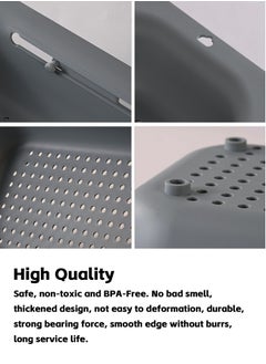 Teuuea 2 Pieces Adjustable Large Dish Drying Rack, Extendable Kitchen Sink Drain Basket Drainer Strainer, Stackable Retractable Over the Sink Colander Organizer, for Vegetable Fruit (Green and Gray)  - Image 2