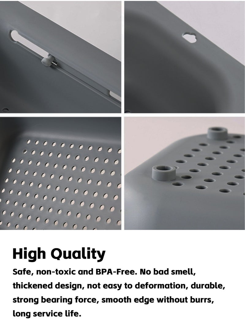 Teuuea 2 Pieces Adjustable Large Dish Drying Rack, Extendable Kitchen Sink Drain Basket Drainer Strainer, Stackable Retractable Over the Sink Colander Organizer, for Vegetable Fruit (Green and Gray)  - Image 2