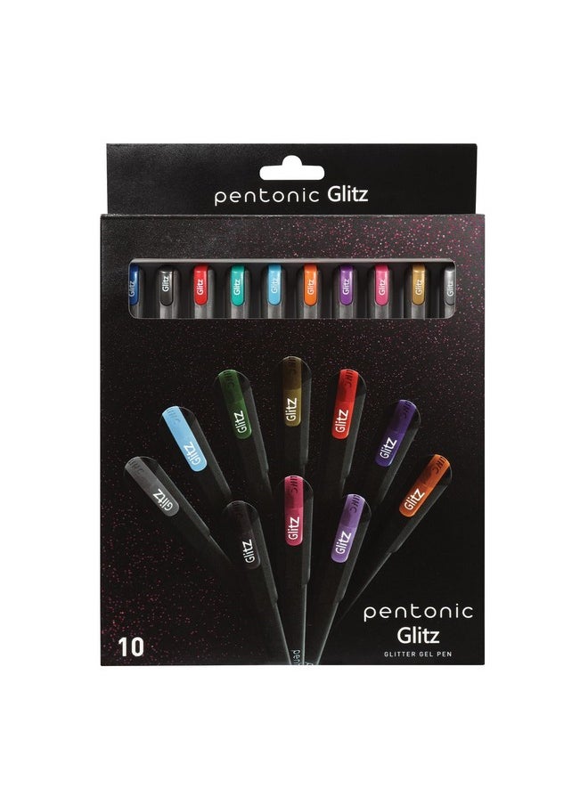 Pentonic Glitter Gel Pens, 10 Count, 10 Assorted Colors, 1.0 Mm Medium Point, Smooth Writing For Journaling, Notetaking & Art Projects (1002365)  - Image 1