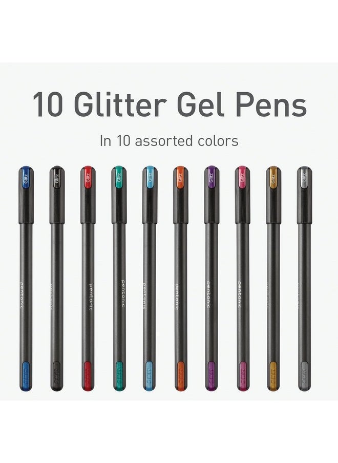 Pentonic Glitter Gel Pens, 10 Count, 10 Assorted Colors, 1.0 Mm Medium Point, Smooth Writing For Journaling, Notetaking & Art Projects (1002365)  - Image 3
