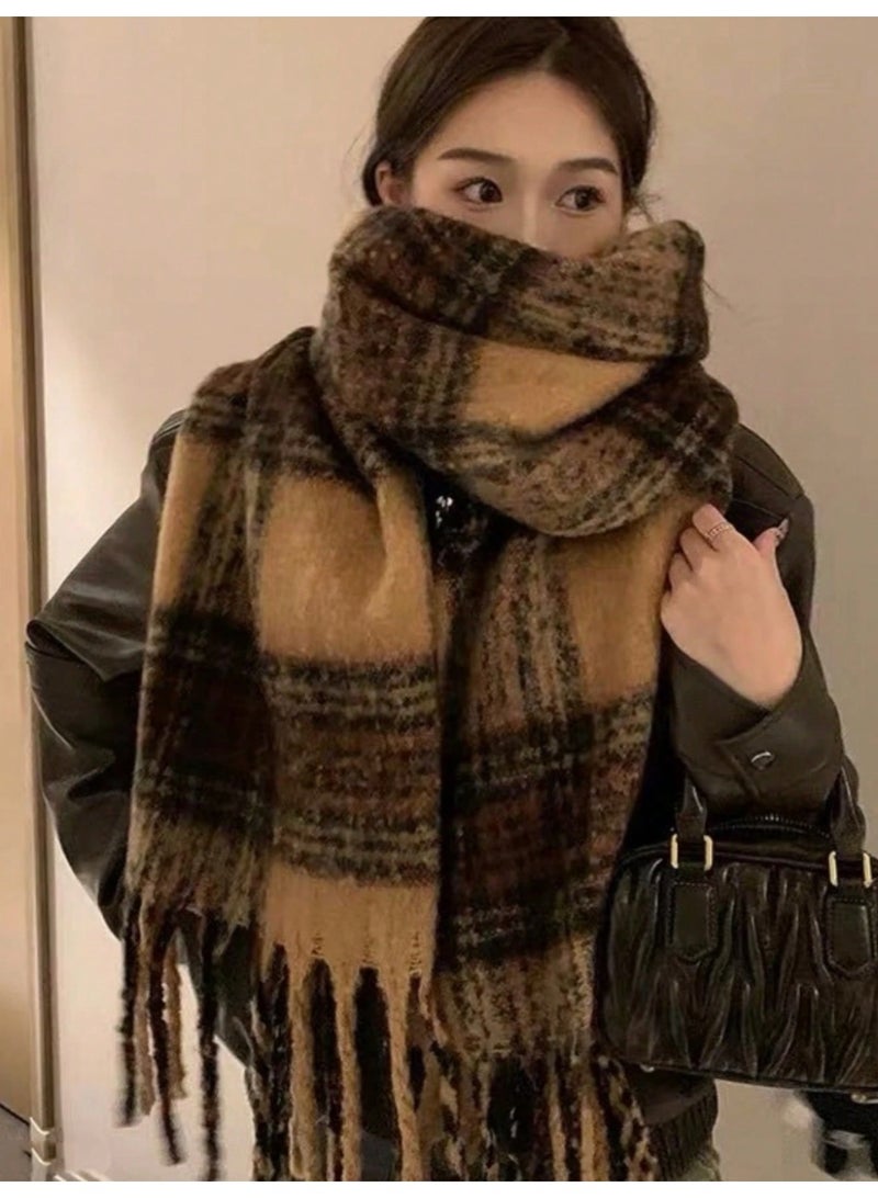 shein 1pc Ladies' Autumn And Winter New Retro Maillard Scarf, Outdoor Versatile Warm And Thick Atmosphere Scarf Shawl, Couple Plaid Tassel Scarf, Suitable For Men And Women Women Winter Scarves For Dress - Image 3