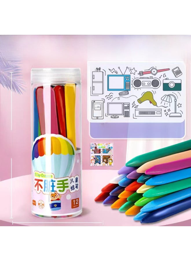 mriya Children's Non-dirty Hand Crayon Student Graffiti Oil Painting Stick Washable Triangle Pole Plastic Crayon - Image 1