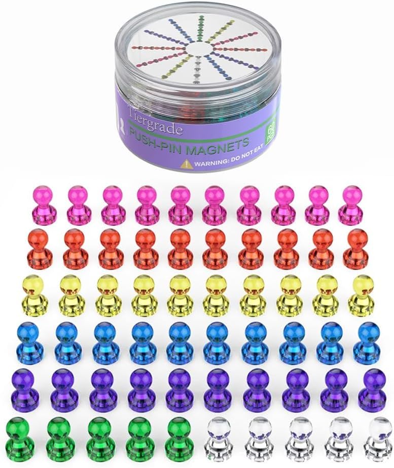 Tiergrade Push Pin Magnets - Tiergrade 120 Pack 7 Assorted Color Strong, Office, Use at Kitchen Home and School Classroom, for Refrigerator Dry Erase Board and Whiteboard. - Image 3