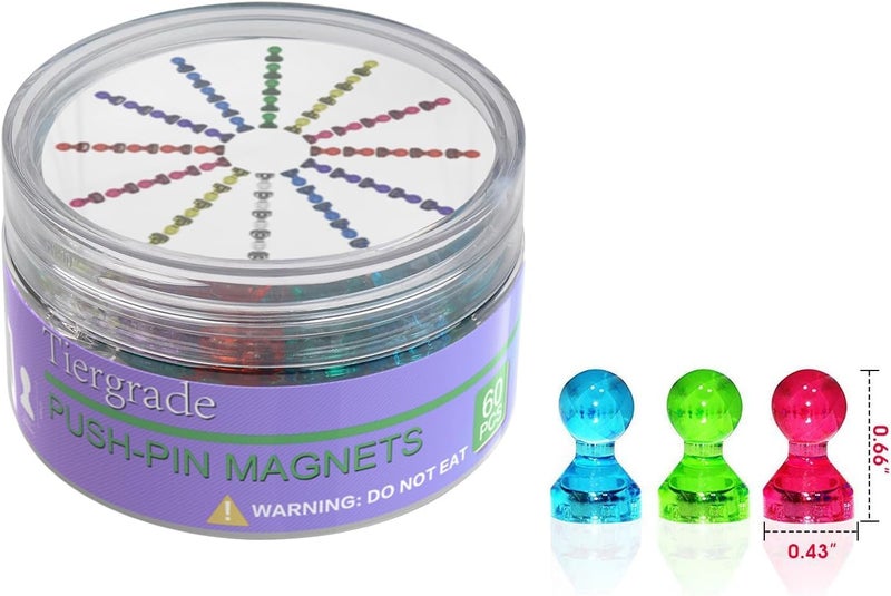 Tiergrade Push Pin Magnets - Tiergrade 120 Pack 7 Assorted Color Strong, Office, Use at Kitchen Home and School Classroom, for Refrigerator Dry Erase Board and Whiteboard. - Image 2