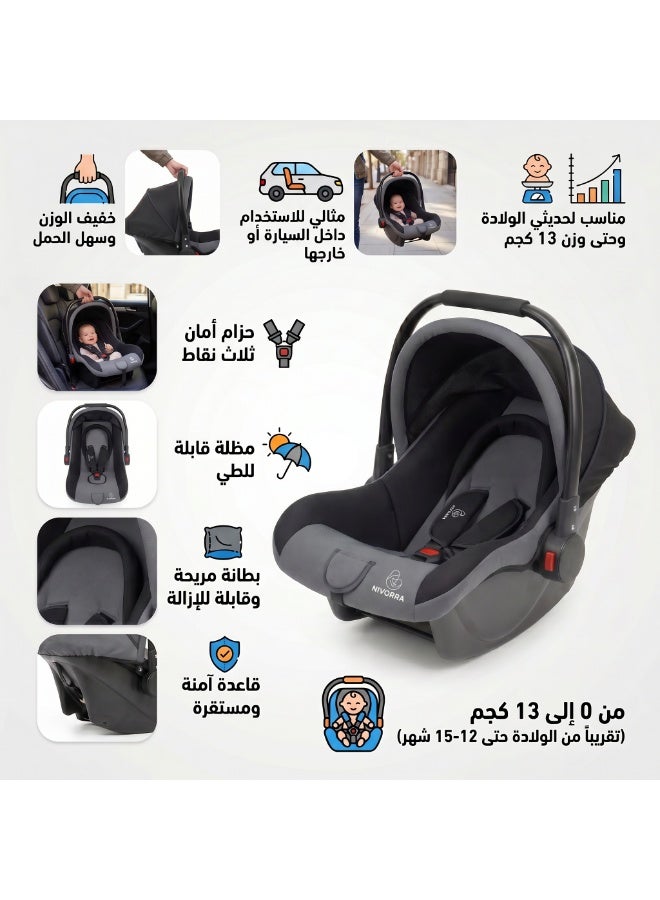 NIVORRA Newborn Infant Car Seat & Carrier, Lightweight, 3-Point Harness, 0-13 kg (0-15 Months) - Image 3