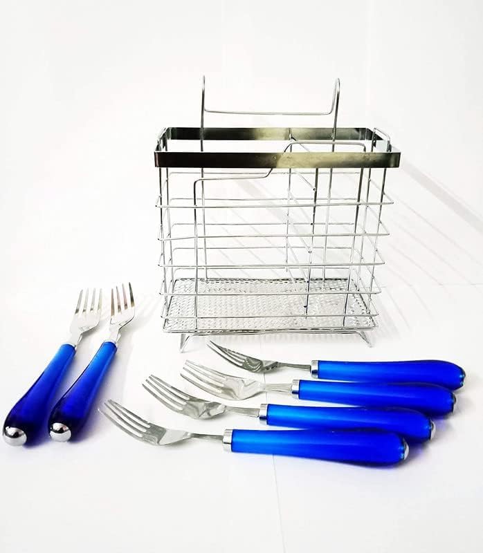 DECOFOLD Silver Stainless Steel Hanging Spoon Stand | Fork Holder | Knife Drainer | Steel Basket - Image 2