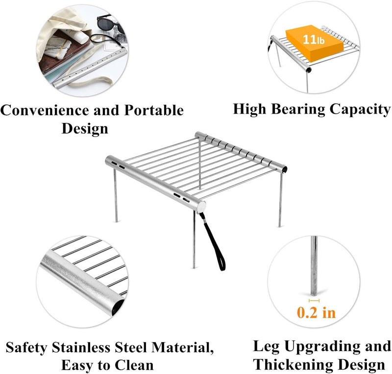 Loquat Grill Stack Rack Portable Compact Folding Stainless Steel Camping BBQ Tube Roaster Stand for Cooking Outdoor Backpackers - Image 2
