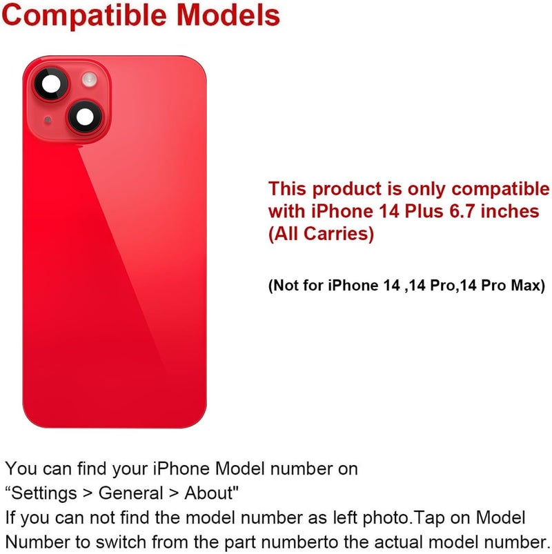 Perzework استبدال الزجاج الخلفي لجهاز آيفون 14 بلس 6.7 بوصة مع مجموعة أدوات الإصلاح وجميع الأجزاء اللازمة (أحمر) - Image 2