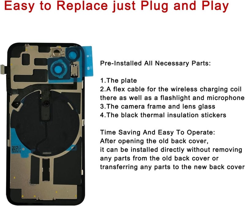 Perzework استبدال الزجاج الخلفي لجهاز آيفون 14 بلس 6.7 بوصة مع مجموعة أدوات الإصلاح وجميع الأجزاء اللازمة (أحمر) - Image 4