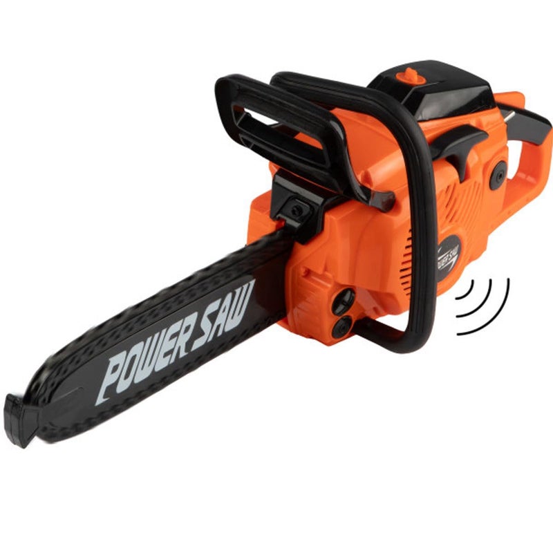 HEY PLAY Toy Chainsaw Fake Outdoor Power Tool for Pretend Play BatteryPowered with Pull Cord Rotating Chain and Realistic Sounds Orange - Image 3