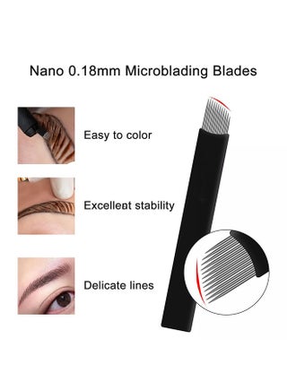 Disposable 0.18mm Microblading Blade Fine Needles Permanent Makeup Curve Brow Manual Eyebrow Embroidery Tattoo Microblade Needles - 14 Pins Shape ,10 Pieces - view 3
