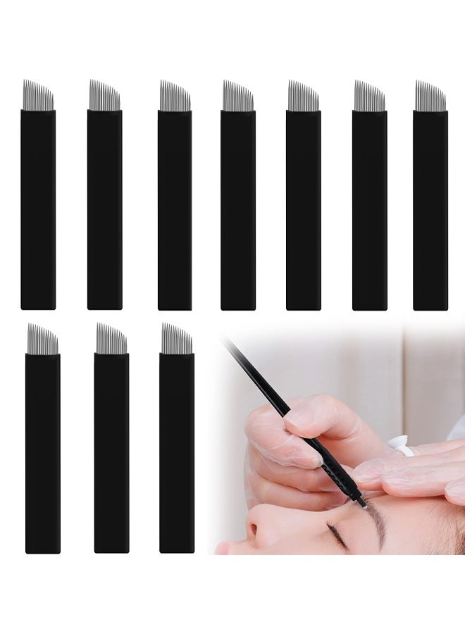 Disposable 0.18mm Microblading Blade Fine Needles Permanent Makeup Curve Brow Manual Eyebrow Embroidery Tattoo Microblade Needles - 14 Pins Shape ,10 Pieces - Image 1