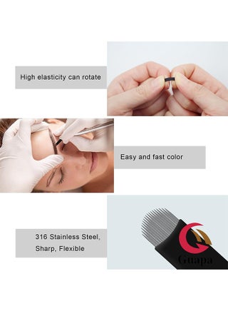 Disposable 0.18mm Microblading Blade Fine Needles Permanent Makeup Curve Brow Manual Eyebrow Embroidery Tattoo Microblade Needles - 14 Pins Shape ,10 Pieces - view 5
