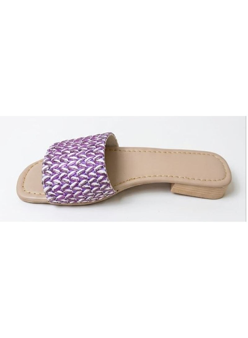 Karisma Flat Squared Toe Slippers With Simple Canvas Embroidered Upper Strap - Image 3