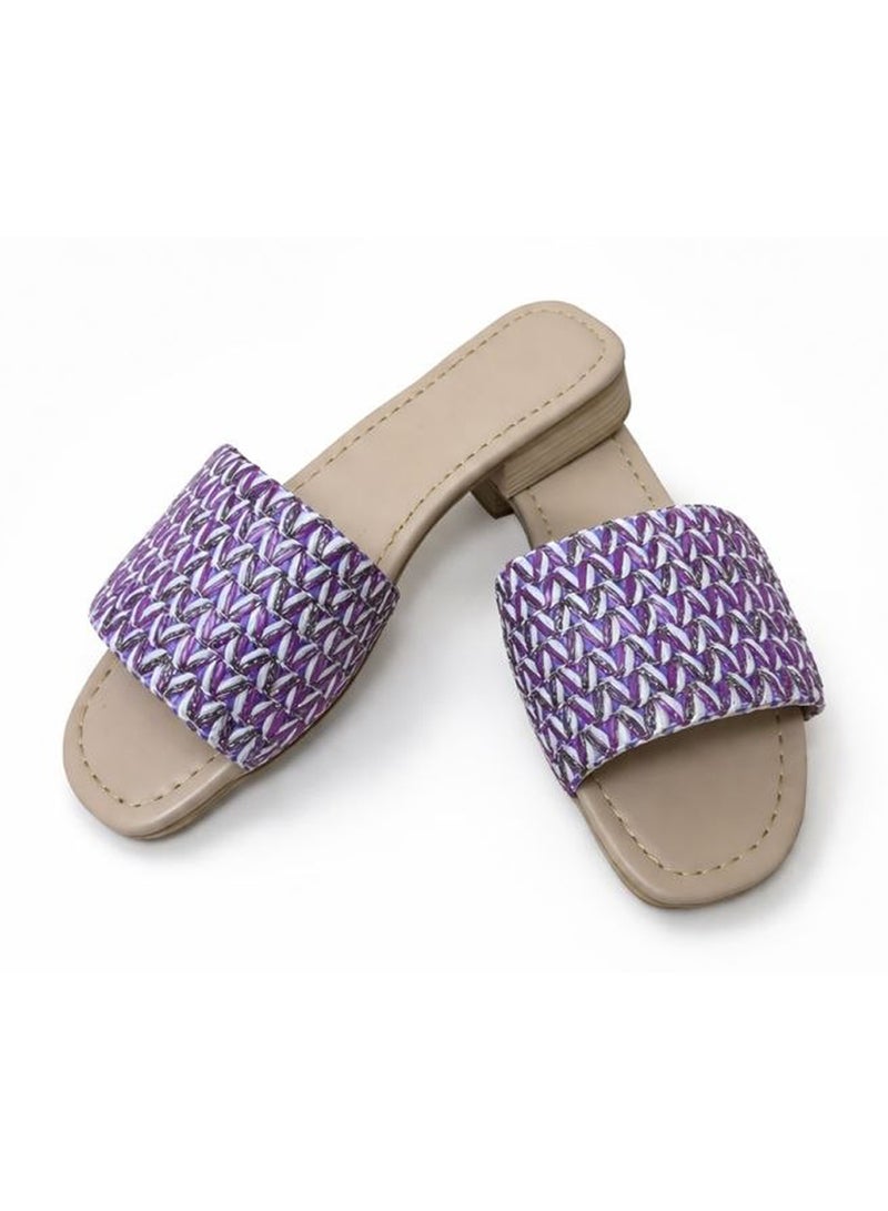 Karisma Flat Squared Toe Slippers With Simple Canvas Embroidered Upper Strap - Image 2
