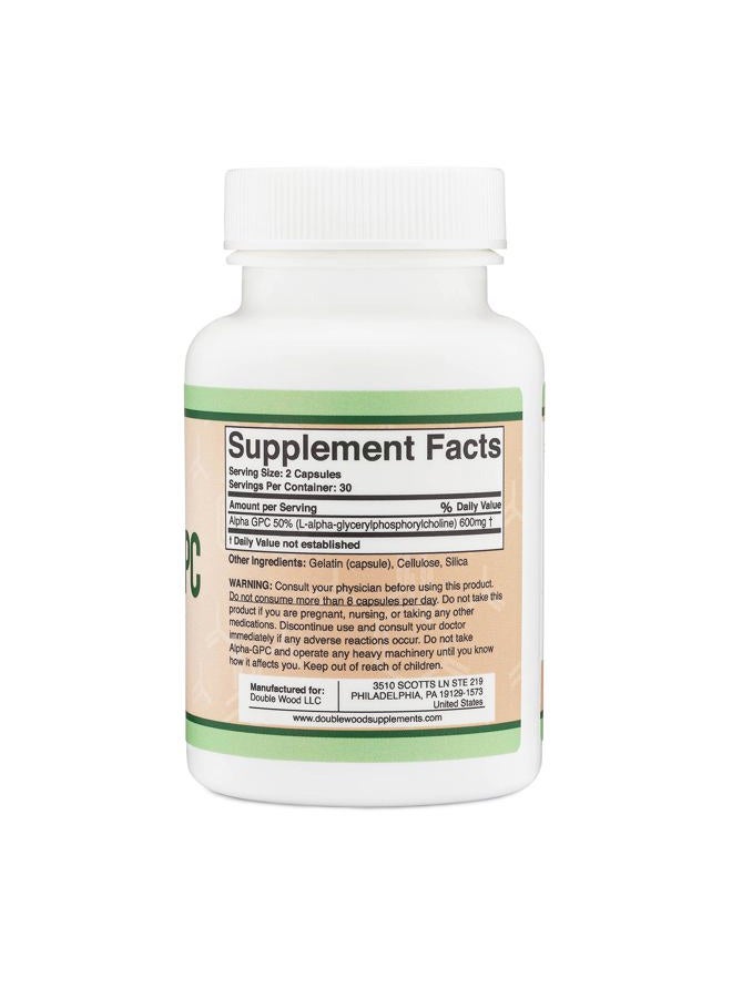 Double Wood Supplements Alpha GPC Choline Capsules - 60 Count, 600mg Servings – Brain Support Aid that Supports Focus, Memory, Motivation, and Energy - (Made in the USA) Brain Support Supplement by Double Wood Supplements - Image 2