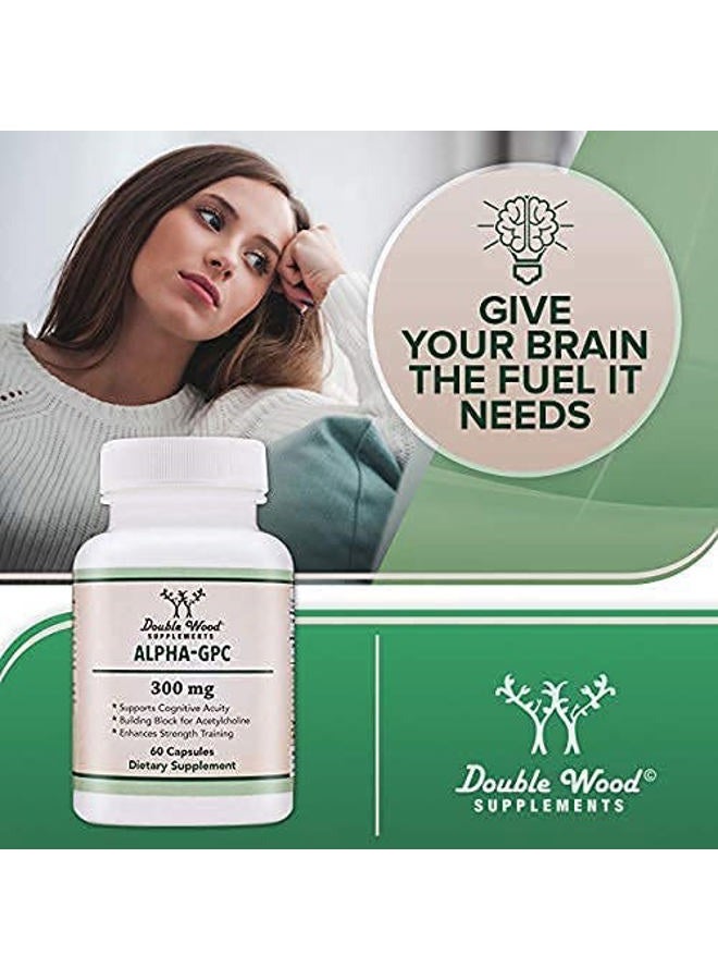 Double Wood Supplements Alpha GPC Choline Capsules - 60 Count, 600mg Servings – Brain Support Aid that Supports Focus, Memory, Motivation, and Energy - (Made in the USA) Brain Support Supplement by Double Wood Supplements - Image 5