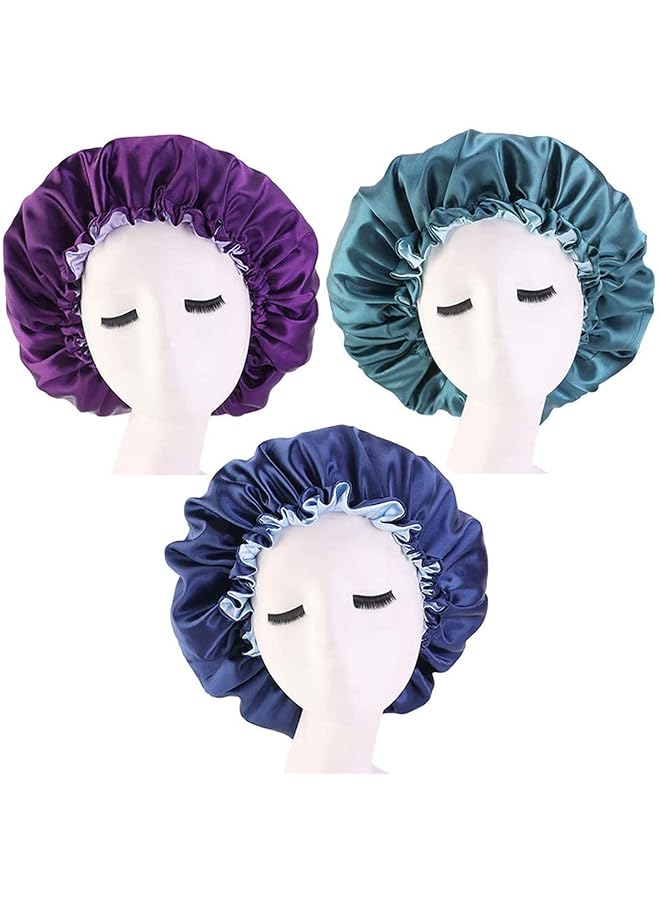 إيروريكس 3 قطع من قبعة الساتان القابلة للتعديل من الحرير وقبعة النوم المرنة من الساتان وقبعة الاستحمام وقبعة الشعر للنساء ذات الشعر المجعد وقبعة النوم 3 ألوان - Image 1