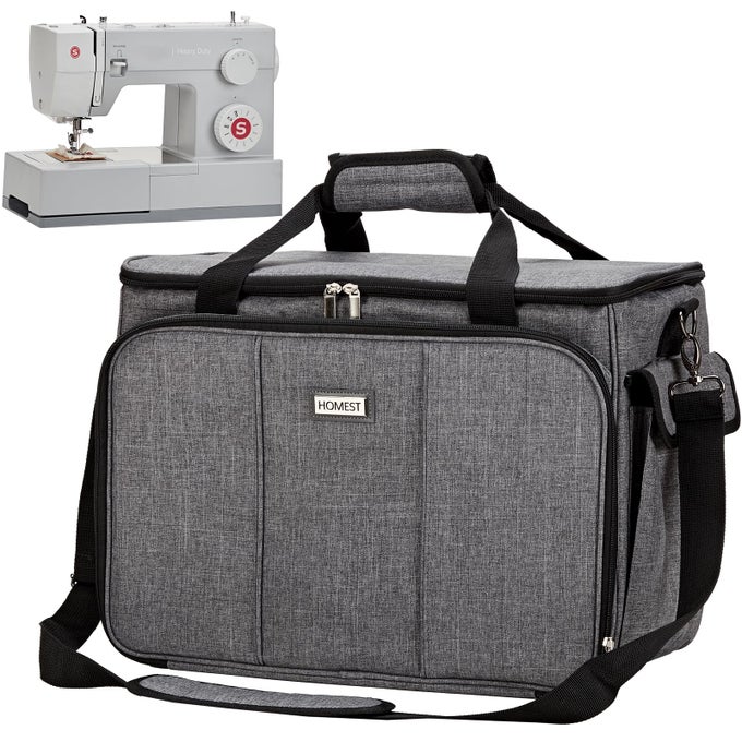 SEWING MACHINE CARRYING CASE WITH MULTIPLE STORAGE POCKETS UNIVERSAL TOTE BAG WITH SHOULDER STRAP COMPATIBLE WITH MOST STANDARD SINGER BROTHER JANOME GREY PATENT DESIGN