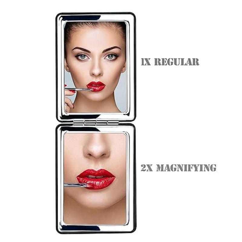 Rectangle Compact Mirror with self Design 2x1 Magnifying Glass  - Image 5