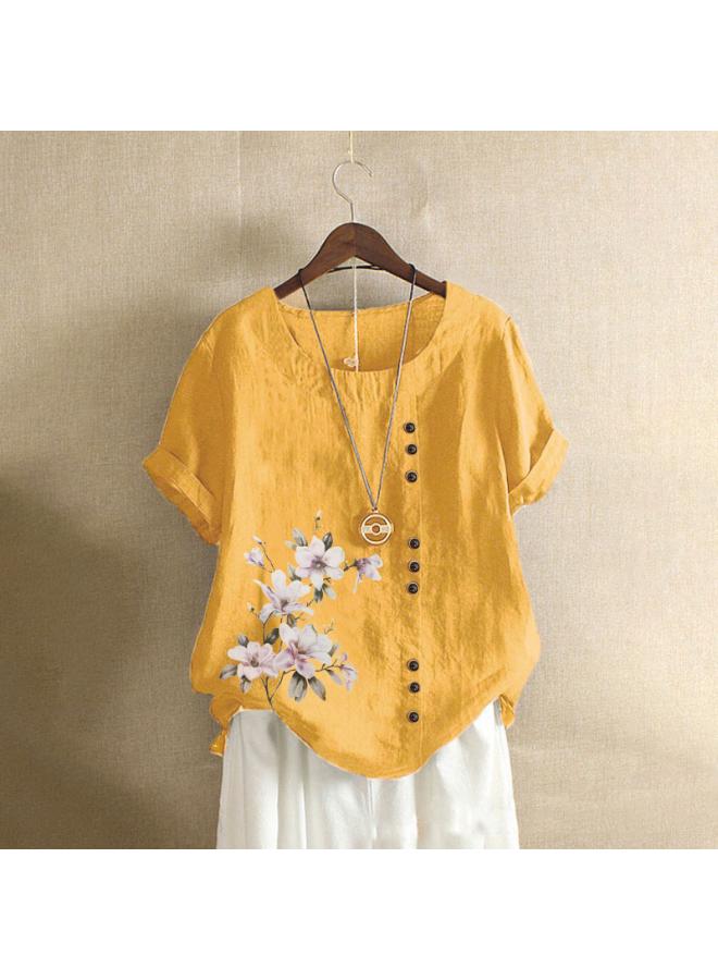 Cotton And Linen Women's Clothing Summer And Autumn Vintage Casual Loose Cotton And Linen Short-sleeved T-shirt Cotton And Linen Women's Clothing Large Size Amz Explosions 