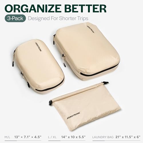 Aerotrunk Ultralight Compression Packing Cubes - Lightweight Travel Organizers for Suitcases and Luggage (3-Pack, Beige) - Image 2