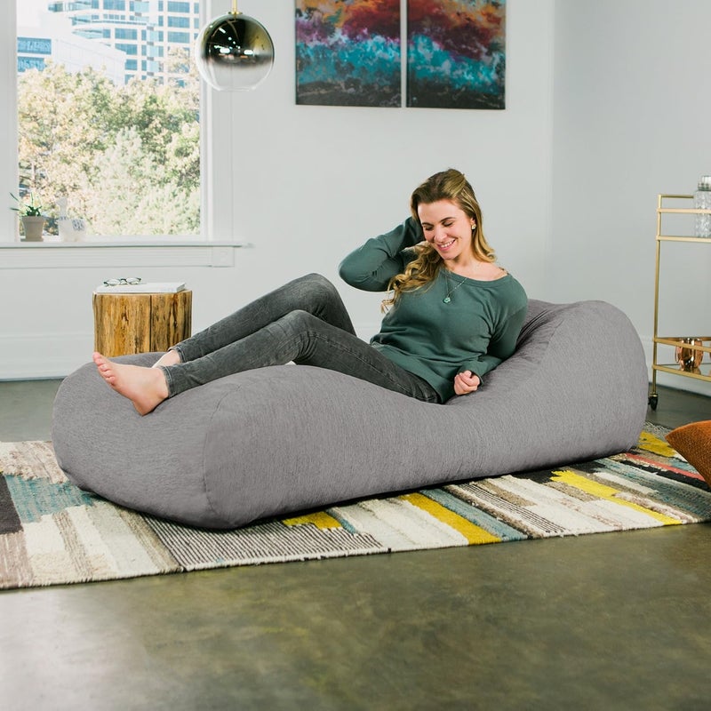 Jaxx Arlo Chaise Lounger Bean Bag Chair  Premium Chenille Grey - Image 3