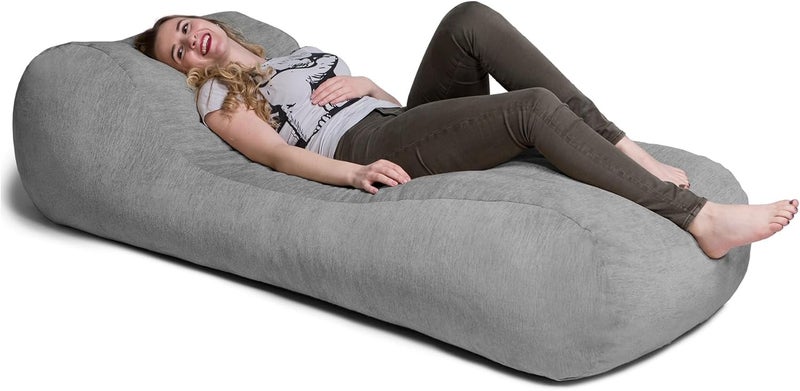 Jaxx Arlo Chaise Lounger Bean Bag Chair  Premium Chenille Grey - Image 1
