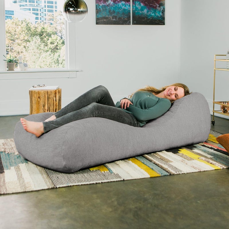 Jaxx Arlo Chaise Lounger Bean Bag Chair  Premium Chenille Grey - Image 2