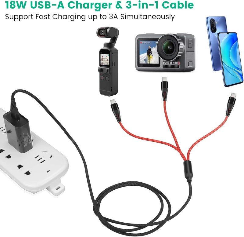 weishan شاحن USB C لجهاز DJI Osmo Mobile 6 OM 6 5 4 SERS 2 3 مثبتات صغيرة وكاميرات أكشن Pocket 2 كابل شحن TypeC 3 في 1 مع محول شحن سريع 18 واط ملحقات 4 أقدام - Image 3