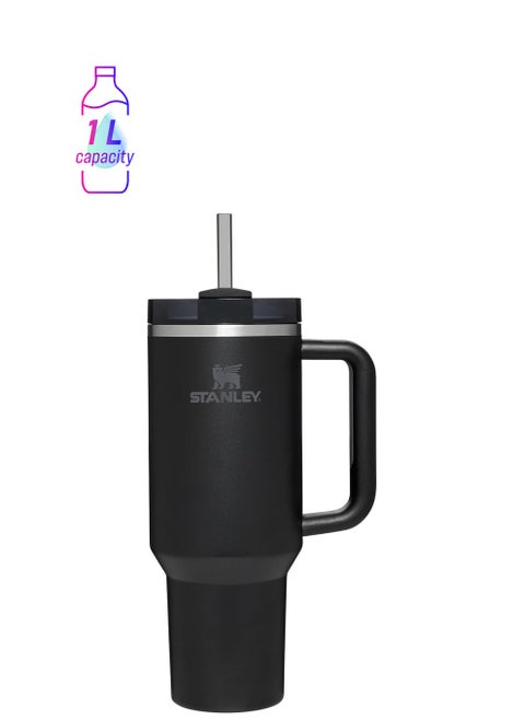 Stanley Quencher Stainless Steel Vacuum Insulated Tumbler with Lid and Straw for Water, Iced Tea or Coffee, Smoothie and More, 40 oz，Black