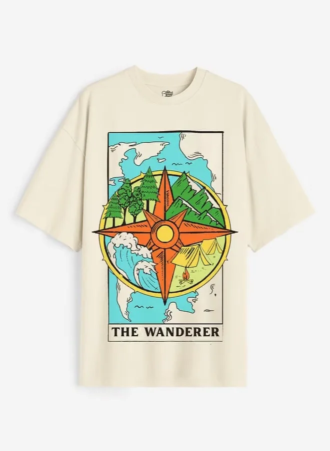 The Souled Store The Souled Store Women TSS Originals The Wanderer Graphic Printed Off White Oversized Fit T-Shirts