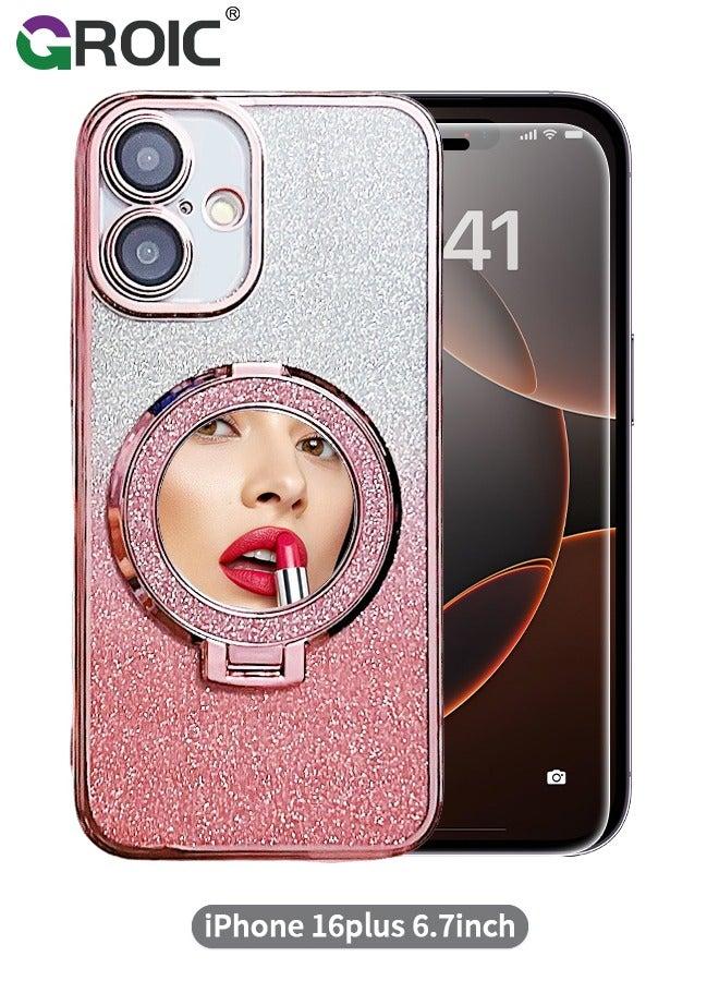 Magnetic iPhone 16 Plus 6.7 Inch Case with Mirror Kickstand Glitter Design MagSafe Compatible HD Tempered Glass Screen Protector - Image 1