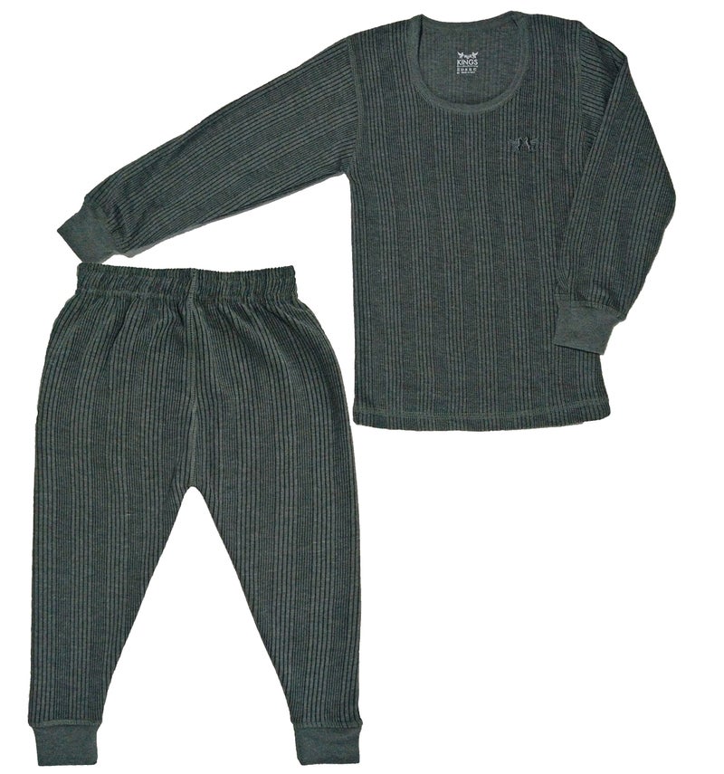 HAP Kings Round Neck Grey Melange Winter Thermal Set of Top Trouser/Thermal for Boys and Girls/Kids Thermal - Image 3