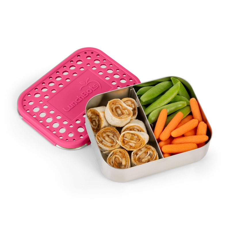 LunchBots Medium Duo Snack Container - Divided Stainless Steel Food Container - Two Sections for Half Sandwich and a Side - Eco-Friendly - Dishwasher Safe - Stainless Lid - Pink Dots - Image 2